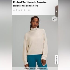 Lululemon- Like New- APPROXIMATE Sz 6- Cashlu Ribbed 1/2 Turtleneck- Bone 🦴